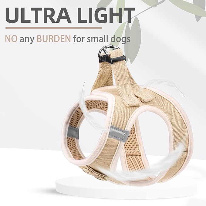 PUPTECK Dog Harness and Leash Set for Small Medium Dogs No Pull Step-in Soft Mesh Puppy Cat Vest Harnesses Reflective at Night, Denim Beige S