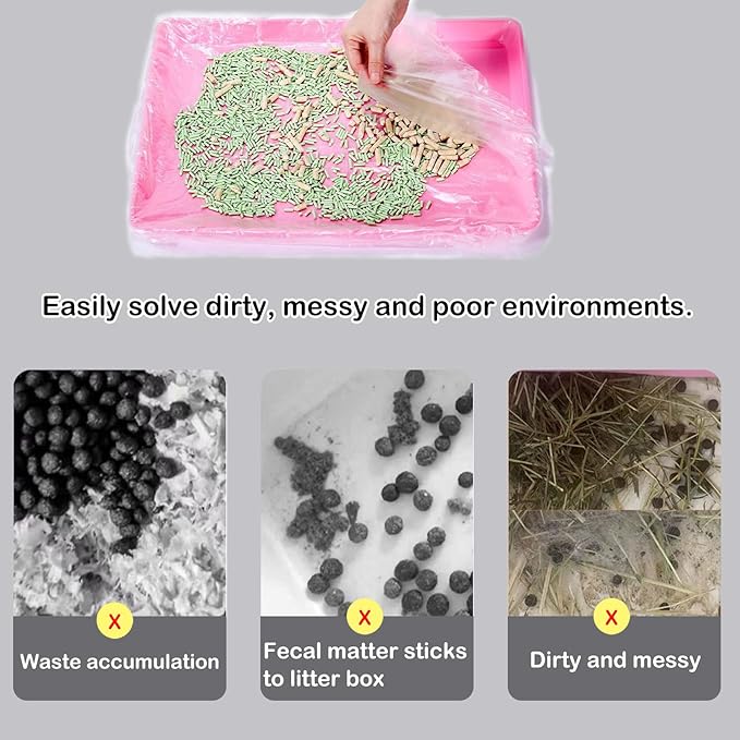 Disposable Small Animal Cage Liners, Rabbit Litter Box Lines Pet Tray Liner Bags Guinea Pig Cage Toilet Plastic Film for Bird Hamster Chinchilla Hedgehog (50 PCS, 23'')