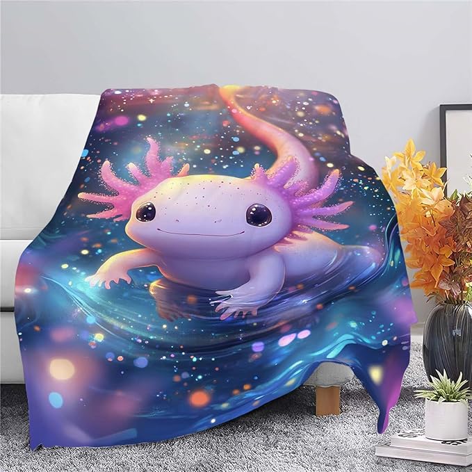 Axolotl Throw Blanket Axolotl Stuff Gifts for Kids Girls Boys Adults Women Man Soft Cozy Warm Plush Fluffy Fuzzy Fleece Blanket Decor 60''X80''