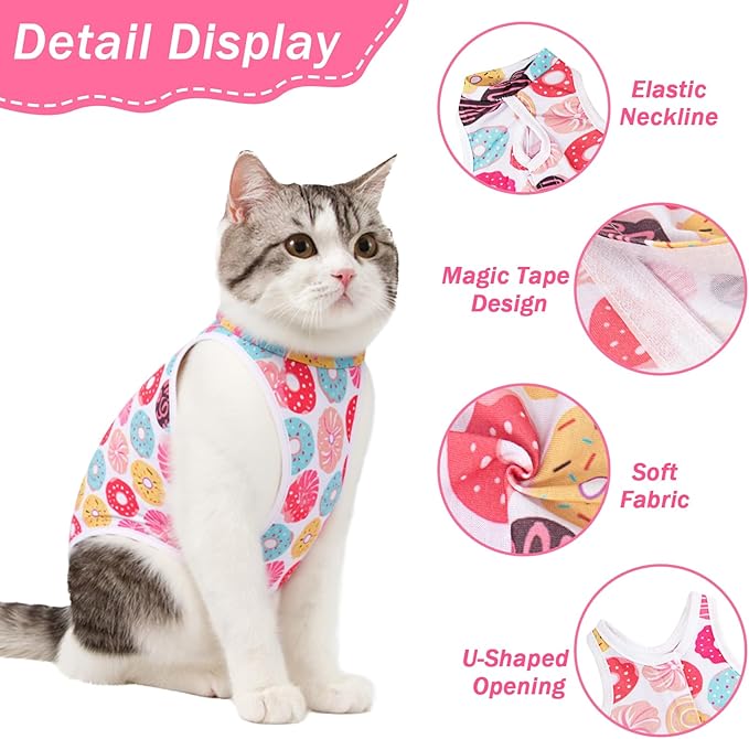 Coppthinktu Cat Recovery Suit Female Cats Onesie for Cats, Breathable Cat Surgery Suit for Surgical Abdominal Wounds Skin Diseases, Cute Kitten Spay Recovery Suit E-Collar Alternative Anti Licking