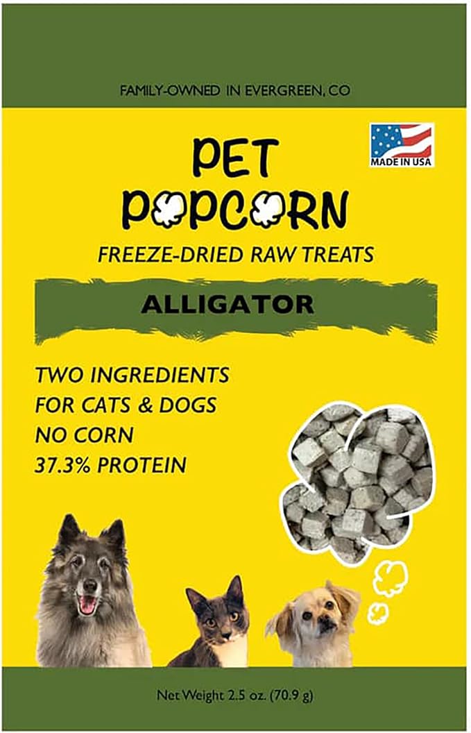 Freeze-Dried Raw Treats - Alligator - 2.5oz Bag, Dog & Cat Snacks, 2 Ingredients, Natural, Pet Food Topper, Novel Protein‑Packed Meat