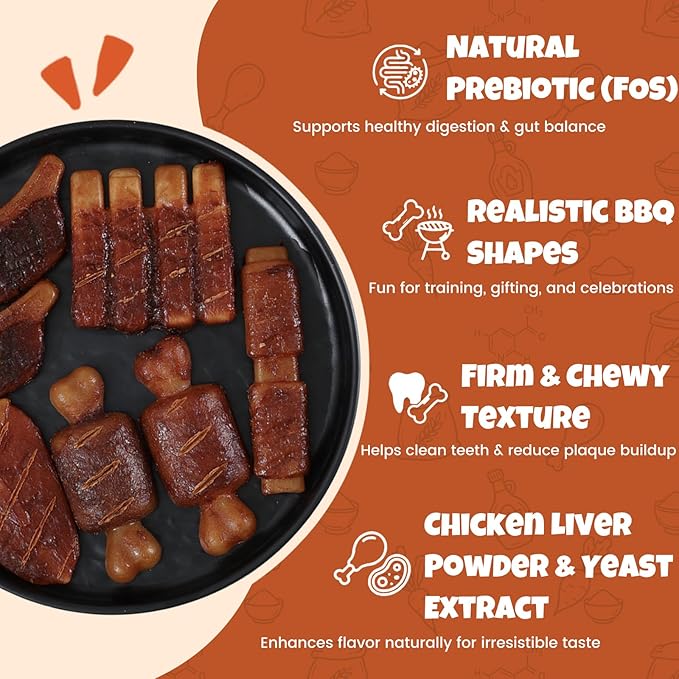 Havira BBQ Dog Treats Baked Pork Chop 16 Count, Grill-Shaped Rawhide Free Dog Chews Bone, Easily Digestible, for All Life Stages