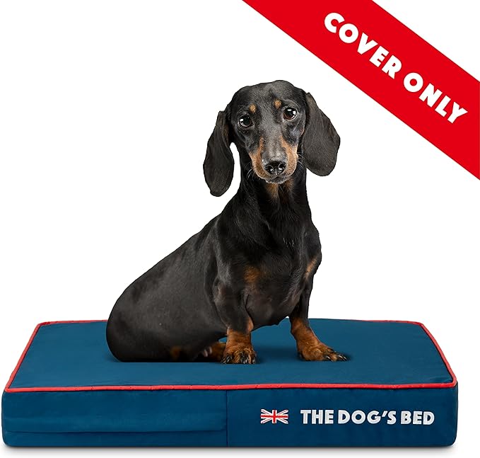 The Dog’s Bed Replacement Outer Cover, Oxford Fabric, Blue with Red Trim & UK Flag, Small, 4-Inch