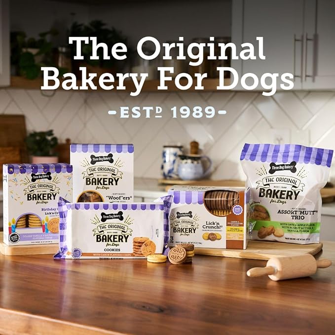 Three Dog Bakery Peanut Butter & Honey Bites, Mess-Free Snacks & Training Cookies for Dogs & Puppies, Human-Inspired
