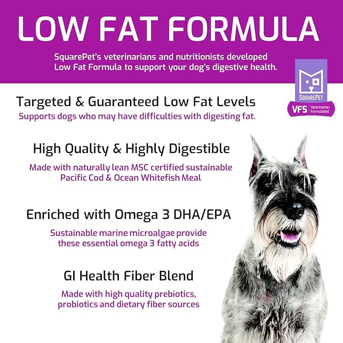 SquarePet Veterinarian Formulated Solutions Low Fat Content Lean Whitefish, Highly Digestible, Dry Dog Food 4.4lbs
