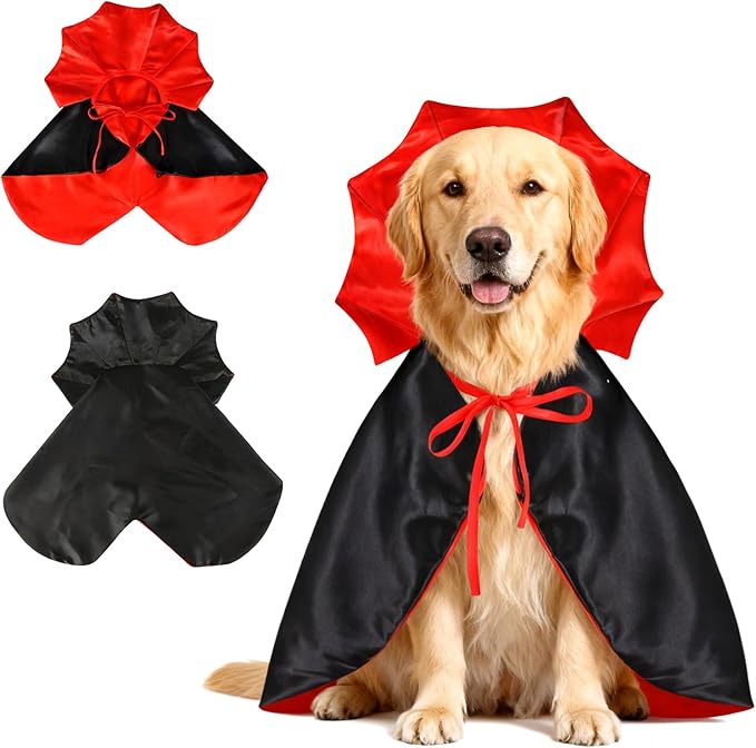 QKURT Cat Vampire Cloak-Pet Halloween Costumes, Dogs Cats Cape, Pet Cosplay Vampire Cloak & Accessories Costume Outfit for Halloween Party (Red,M)