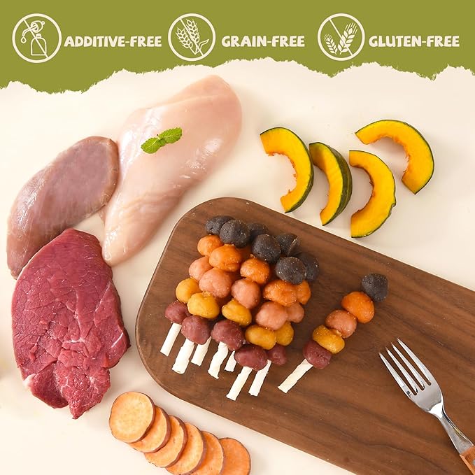 Kabobs Dog Treats, Multi-Flavor Rawhide Dog Chew Sticks Made with Chicken, Duck, Beef, Sweet Potato and Pumpkin, Long Lasting Rewards & Training Treats for Small Medium Large Dogs, 10.58 oz