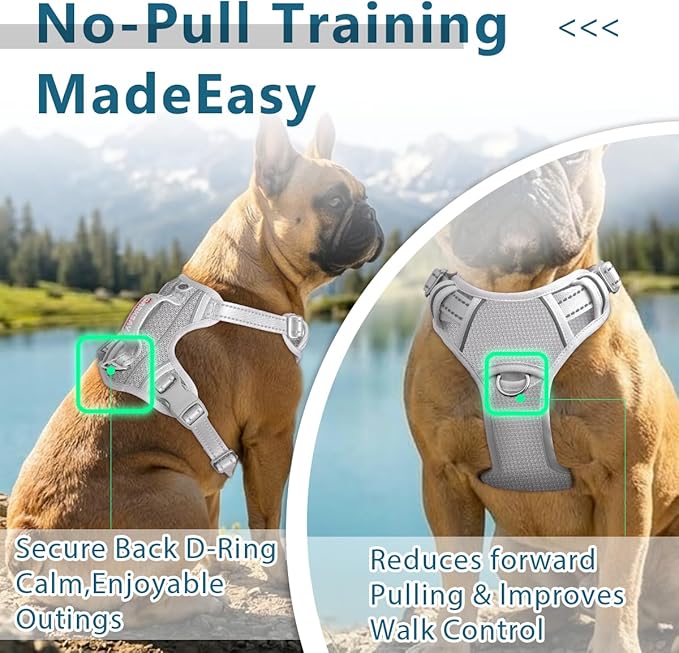 BARKBAY Dog Harness No Pull with ID Tag Pocket - Heavy Duty, Reflective, Easy Control for Large Dogs(Grey,XL)