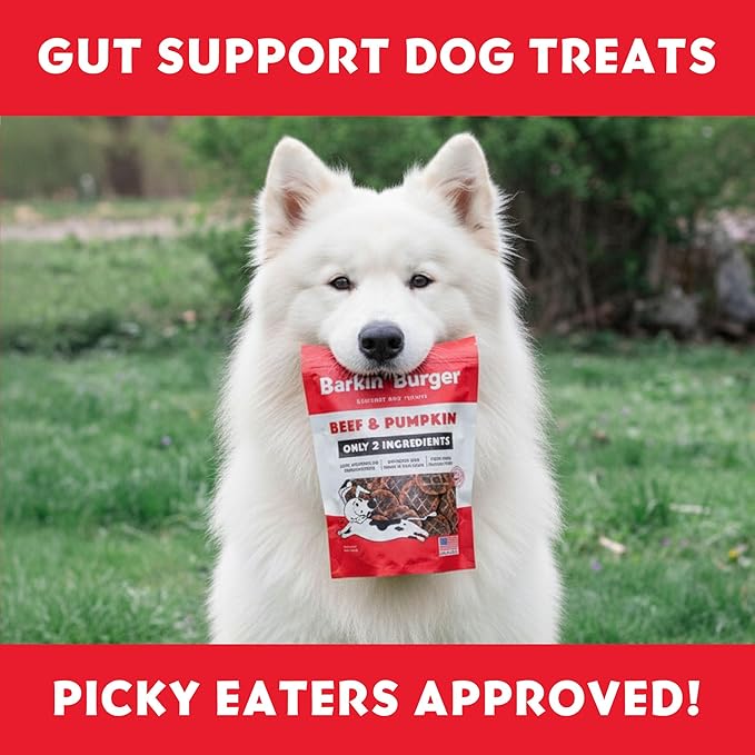 Barkin Burger - Only 2 Premium Ingredients. All Natural Dog Treats - Grain Free, Free from Fillers and Preservatives - Perfect for Sensitive Stomachs, Made in USA (5 oz, Beef & Pumpkin)