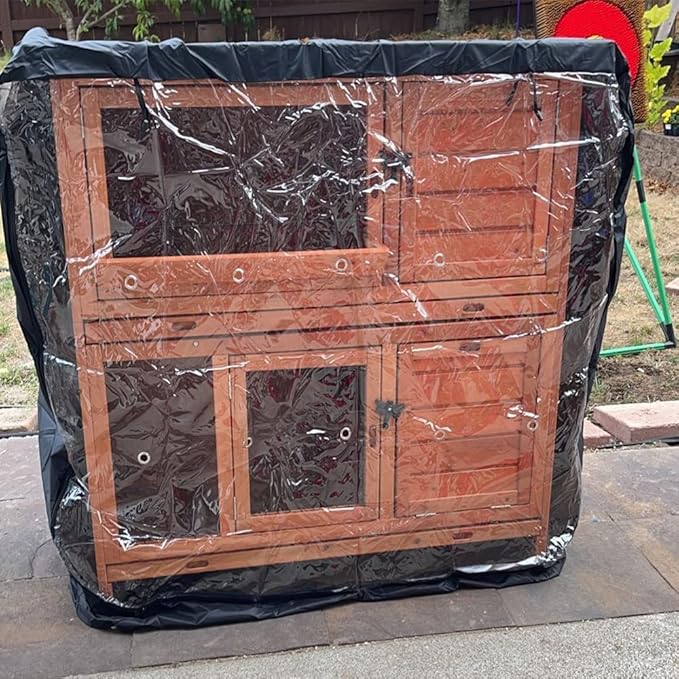Double Decker Rabbit Cage Cover SUNSURE Outdoor Rabbit Hutch Cover Heavy Duty Waterproof Dustproof Bunny Cage Cover 48" L x 20" W x 41" H, Black
