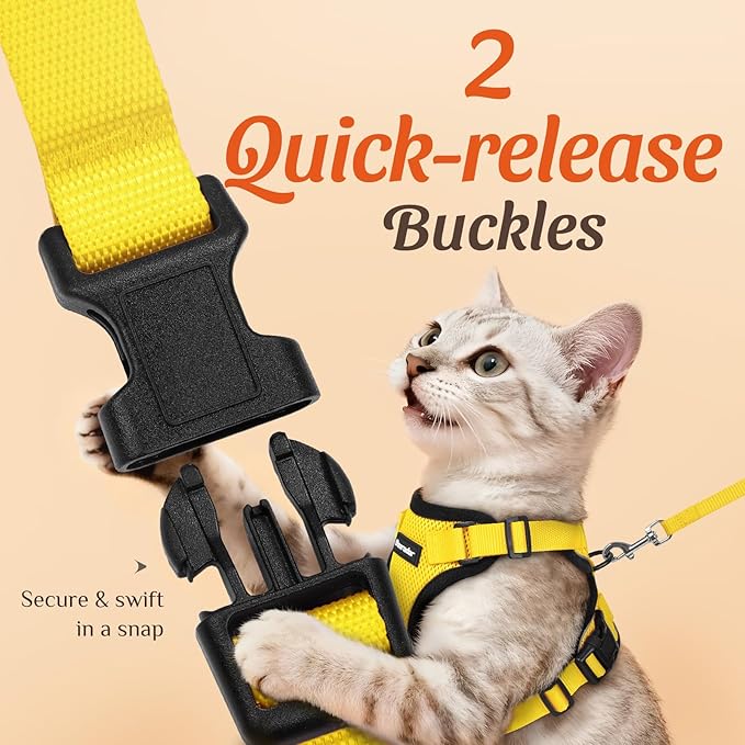 Dooradar Cat Harness and Leash Set, Escape Proof Safe Adjustable Kitten Vest Harnesses for Walking, Easy Control Soft Breathable Mesh Jacket with Reflective Strips for Cats, Yellow, S