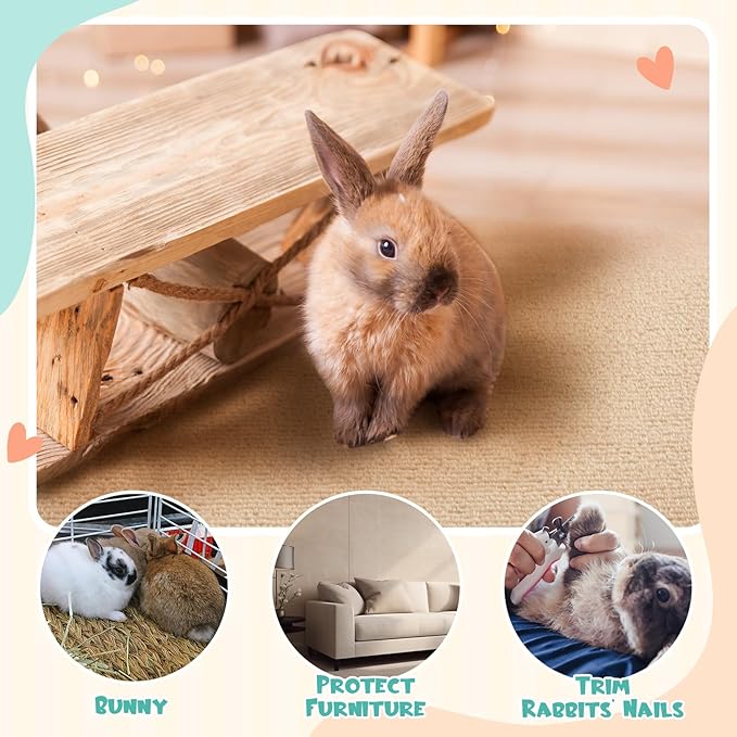Rabbit Scratch Mat 12 Inch X 3.28 ft Self Adhesive Bunny Scratching Pad Cuttable Claw and Teeth Care Rabbit Mat for Cage Small Animal Scratching Rug for Biting Sleeping Nesting (Khaki)