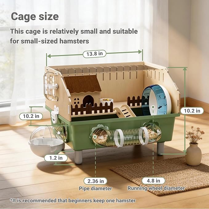 Small Animal Houses & Habitats, Hamster Cage for Dwarf Mouse, Complete Acrylic Small Animal Starter Kit with Accessories, Easy Clean Transparent Pet Cage for Hamsters Gerbils (Green)