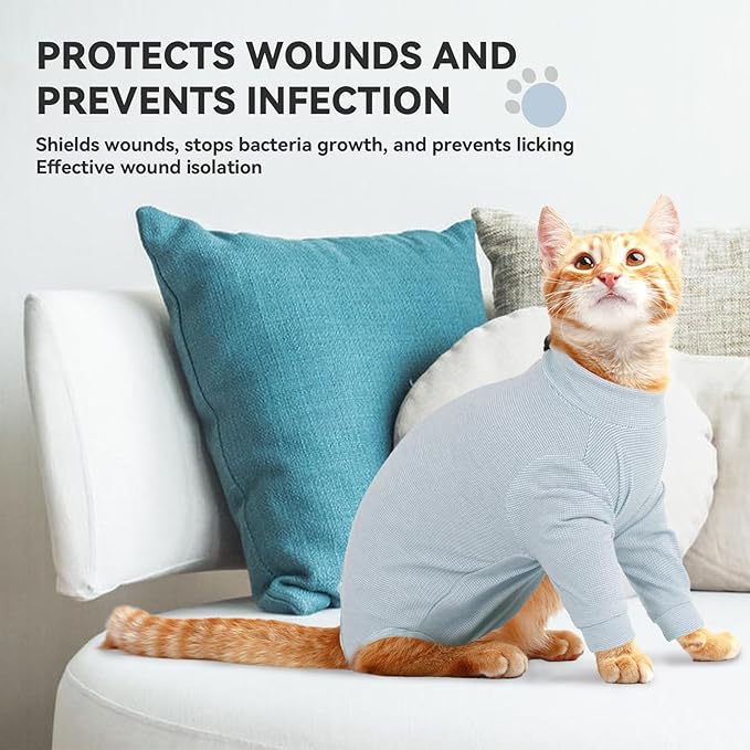 Cat Neuter Surgery Recovery Suit Male, Anti-Licking Cats Spay Recovery Suit Female, Long Sleeve Prevent Shedding Body Suit Post Surgery, Breathable Cone & E Colla Alternative Cat Apparel