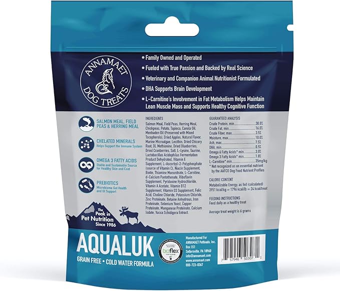 Annamaet Grain-Free Aqualuk Dog Treats Cold Water Formula with Salmon & Herring, 7-oz Bag