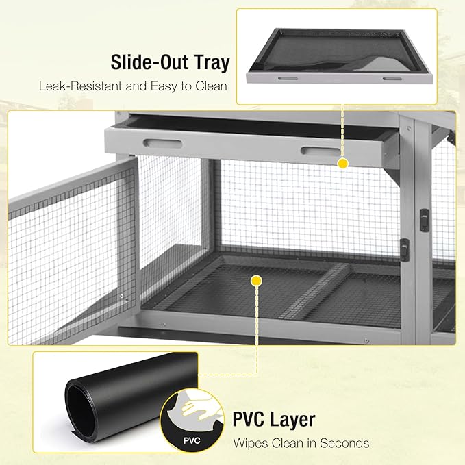 Aivituvin Rabbit Hutch Outdoor with Wire Mesh Bunny Cage Indoor with Ramp Chicken Coop Removable Bottom Wire Mesh Rabbit Cage with UV Panel 53.4" L x 23.6" W x 38.1" H Grey