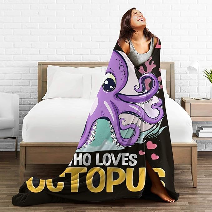 Just A Girl Who Love Octopus Blanket Ocean Octopus Decor Throw Blanket Gifts for Girls Boys Super Warm Soft Plush Fleece Flannel Blanket Winter Couch Bedding Blanket for Adults Kids Women Men 50"X40"