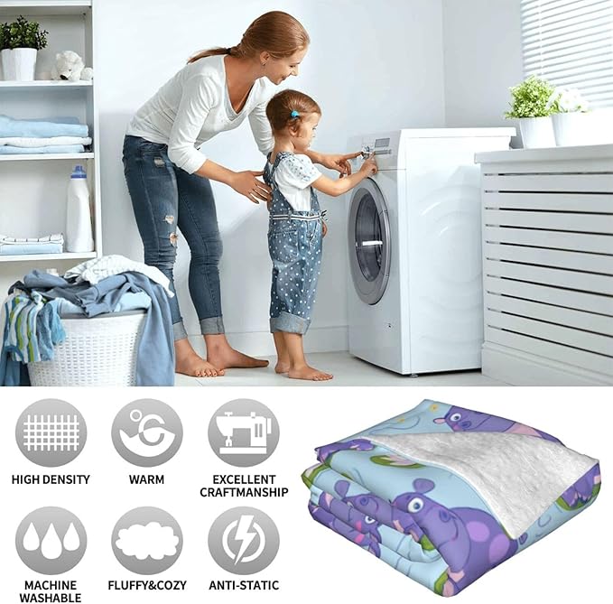 Cute Hippo Blanket Gifts for Women Men Adults Hippo Lovers, Hippos Plush Fleece Throw Blankets, Cozy Soft Warm Bedding Decor for Sofa Living Room Travel 50"x60"