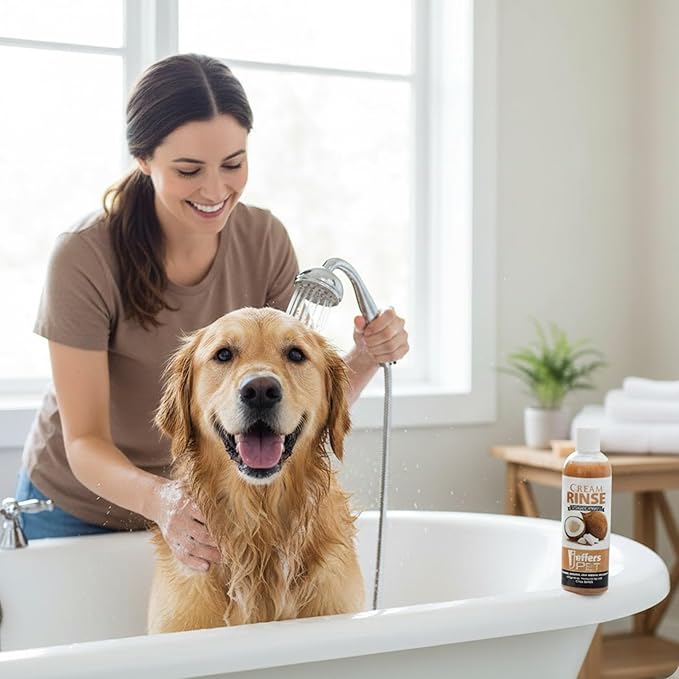 Jeffers Pet Cream Rinse 3in1 Conditioner, 17 Oz – Moisturizing & Detangling Formula for Dogs & Cats, Light Coconut Scent, Soap & Detergent Free, Safe Professional Grooming Pet Coat Care