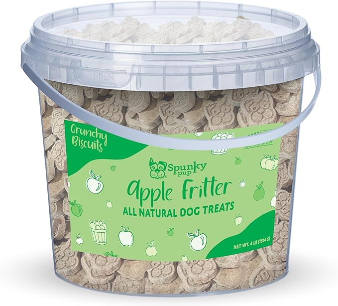Spunky pup Every Day Biscuit Dog Treats - All-Natural, Handmade in USA, Perfect for Training or Snacking, 4 lb Resealable Bucket- Bucket of Biscuits- Apple Fritter Flavor