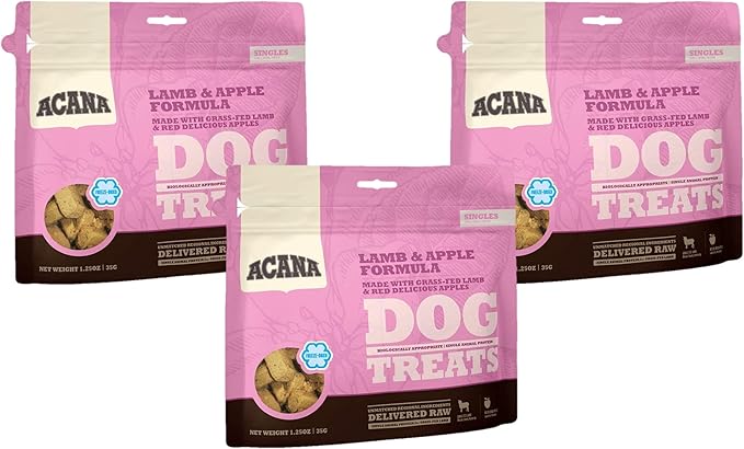 ACANA 3 Pack of Lamb & Apple Singles Dog Treats, 1.25 Ounces Each, Grain-Free, Limited Ingredient, Made in The USA