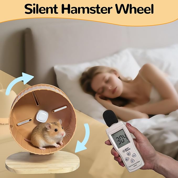 6.7in Silent Hamster Exercise Wheel Hedgehog Wheel Hamster Toy Cage Accessories with Adjustable Stand for Rat Gerbil Mouse (Orange)