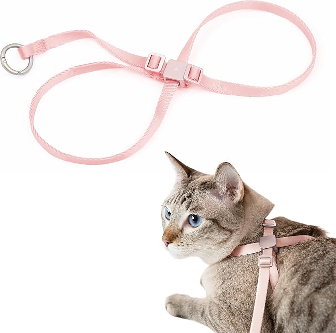 Cat Harness Escape-Proof Anti-Choking Adjustable Nylon Harness Lightweight with Anodized Aluminum Buckle, Ideal for Cats Outdoor Walking and Training, IDA Award (Blush Pink, S (13.8"))