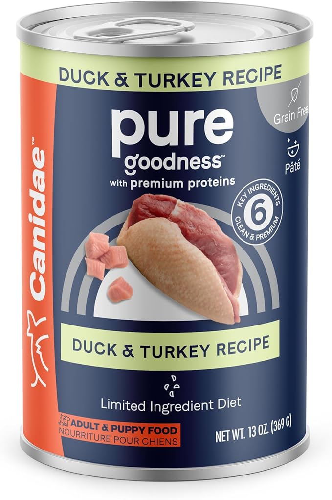 Canidae Pure Limited Ingredient Premium Adult Wet Dog Food, Duck & Turkey Recipe, 13 oz. (Case of 12), Grain Free