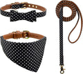 3PCS Bow Tie Dog Collar and Leash Set Plaid/Camo/Dots/Flower Dog Bandanas with Bell 3 Size Adjustable for Small Dogs Puppies and Cats (XS, Black Dots)