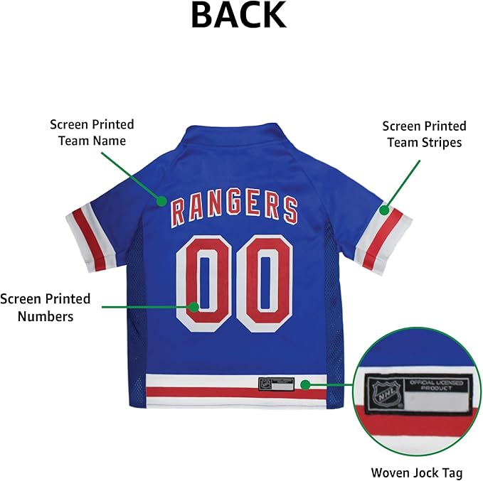 NHL New York Rangers Jersey for Dogs & Cats, X-Small. - Let Your Pet Be A Real NHL Fan!