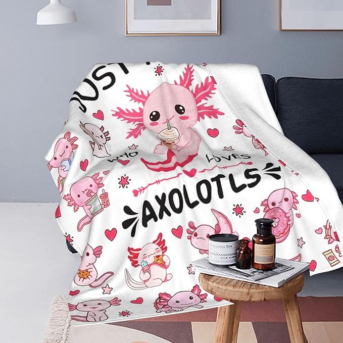SweetFox Just A Girl Who Loves Axolotls Blanket Cute Axolotl Decor Throw Blanket Gifts for Girls Boys Lovers Super Warm Soft Plush Fleece Flannel Bedding Blankets for Kids Adults Men Women 80"X60"