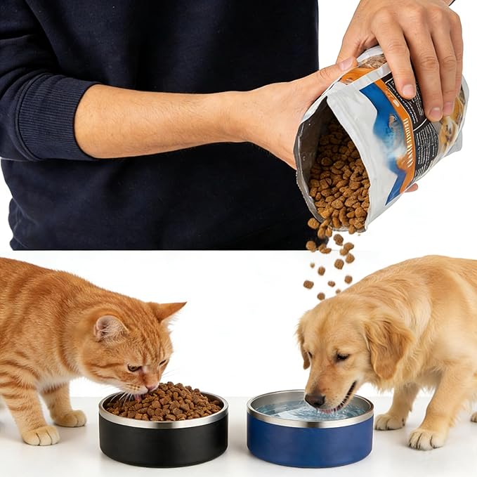 42oz Stainless Steel Dog Bowl with Non-Slip Base - Heavy Duty, Dishwasher Safe Food & Water Bowl for Medium & Large Dogs, Durable Pet Dish (Black)