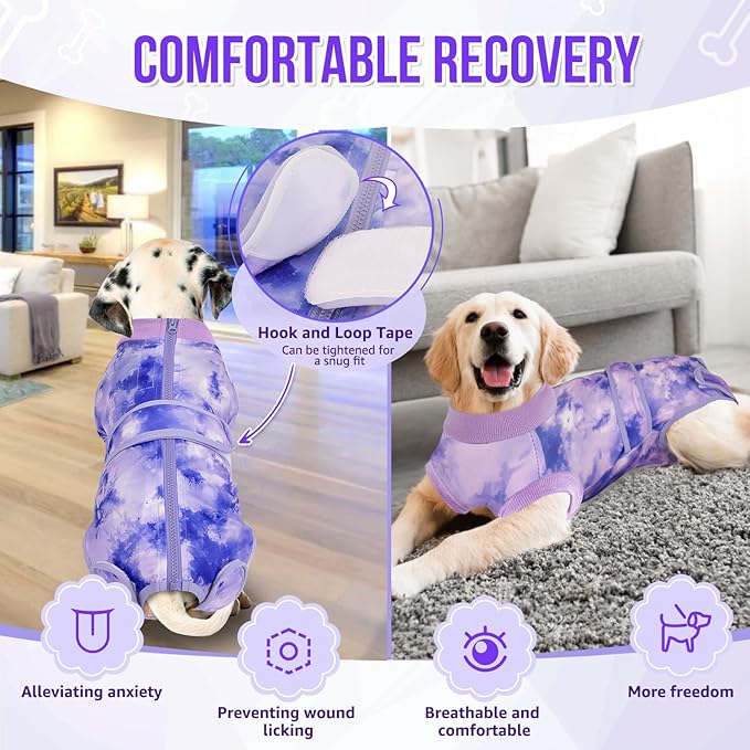 SlowTon Dog Surgery Recovery Suit - Zipper On Dog Onesies After Surgery for Female Male Dogs, Abdominal Wounds Bandages Cone/E-Collar Alternative Surgical Body Suit Anti-Licking (Purple, S)