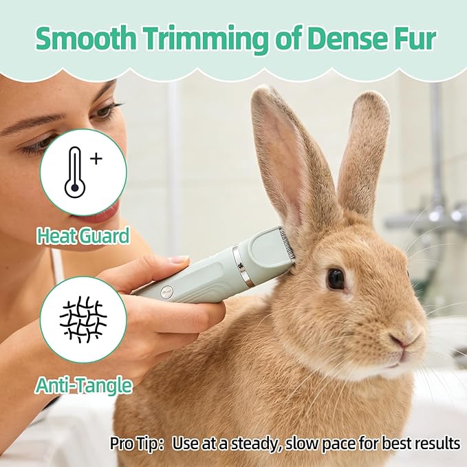 Guinea Pig & Rabbit Grooming Kit 2 in 1 – Cordless Hair Clipper & Nail Grinder for Small Animals– Low-Noise Rechargeable Nail Clippers Electric - Green