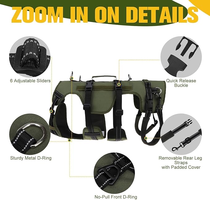 BINGPET Dog Lift Harness for Large Dogs,Full Body Support Rehabilitation Dog Sling Carrier with Handles,Reflective Multifunctional Mobility Assistance Vest for Senior Pets Joint Injuries,Arthritis,L