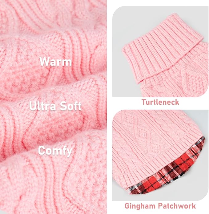 KYEESE Dog Sweater Comfy Pet Coat for Fall Winter Cold Weather Warm Turtleneck Large Dogs Sweater with Gingham Patchwork Soft Pullover Dog Sweaters for Large Dogs