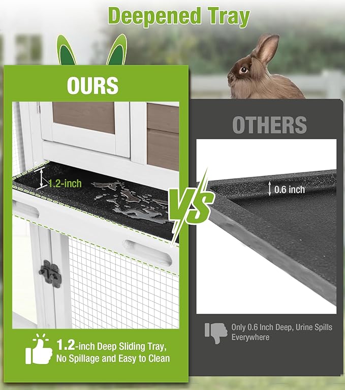 GUTINNEEN Rabbit Hutch Outdoor Rabbit Cage Indoor 51.6" L Waterproof Bunny Cage with Chew-Proof Ramp and Lockable Doors for Indoor Outdoor Use Brown