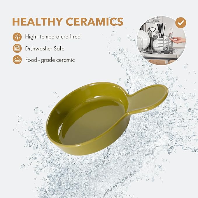 Havniva Ceramic Wide Whisker Friendly Cat Dishes, Set of 3 Ceramic Cat Bowls with Handle, Anti-Slip Indoor Kitten Feeding Food& Water Dish to Prevent Whisker Fatigue(3 Pcs, Matcha Green)