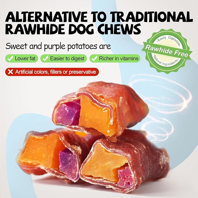 ASMPET Sweet Potato Dog Treats, Duck Wrapped Sweet Potato and Purple Potato, Rawhide Free and Grain Free 10.6 oz