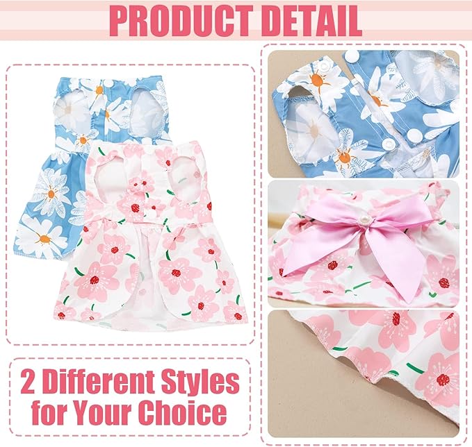 2 PCS Dog Dresses Small Dogs Clothes Outfit for Pets Puppy Dresses Floral Summer Cute Female Cat Dress(Large)