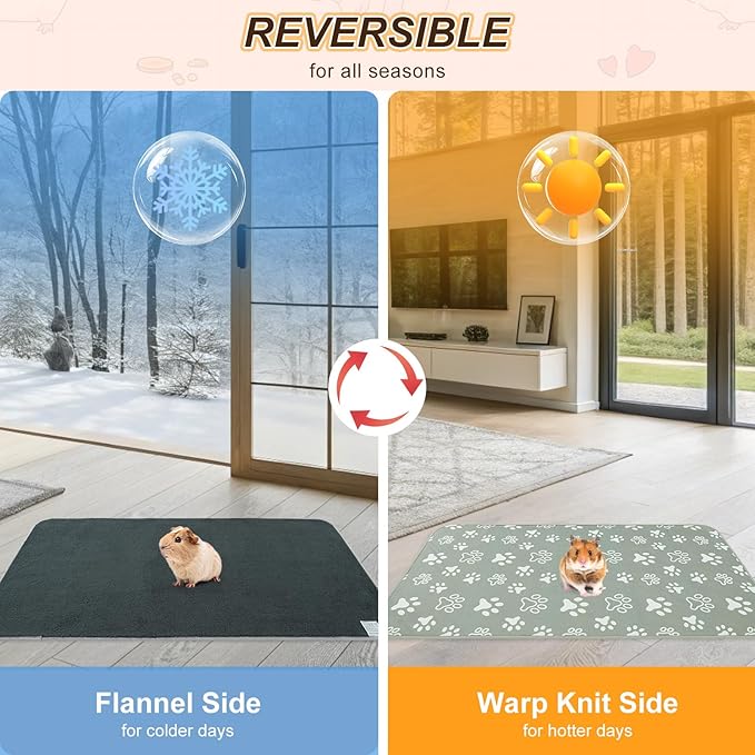 BEAUTYZOO 2 Pack Guinea Pig Cage Liners, Washable Reversible Fleece Guinea Pig Bedding, Waterproof Super Absorbent Pee Pads for Small Animals Rabbit Hamster Bunny - 24"x47" Grey