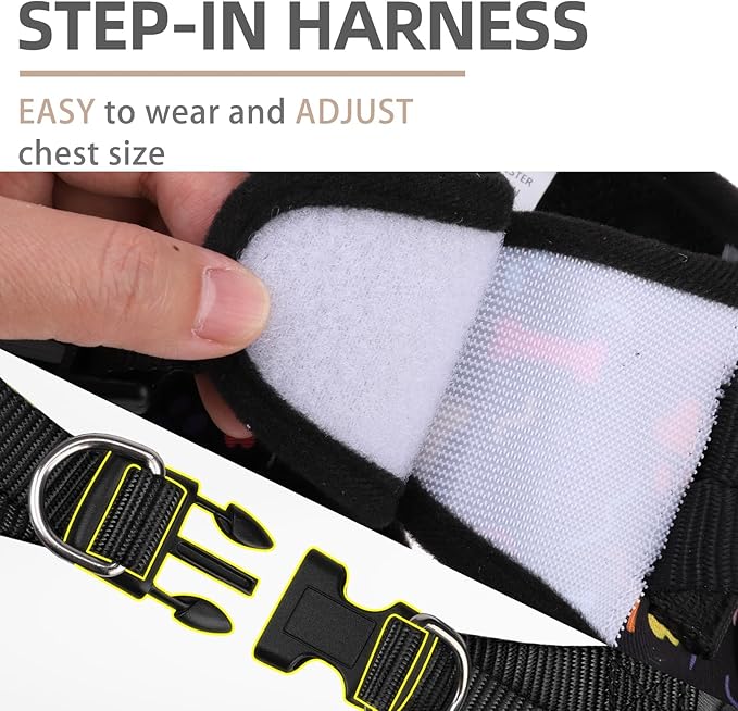 PUPTECK Dog Harness and Leash Set for Small Medium Dogs No Pull Step-in Soft Mesh Puppy Cat Vest Harnesses Reflective at Night, Black Paw, L