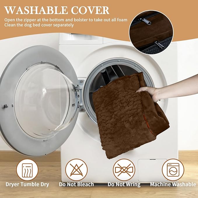 Comfort Expression Orthopedic Dog Bed for Medium Dogs 30x20 Inch, Waterproof Egg Crate Foam Medium Pet Bed with Removable Bolsters, Dog Couch with Washable Cover & Non-Slip Bottom, Dark Brown