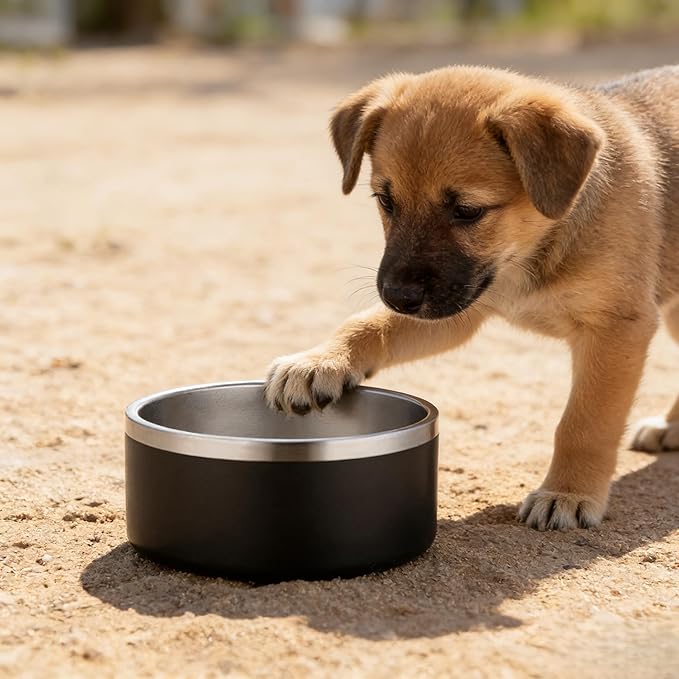 42oz Stainless Steel Dog Bowl with Non-Slip Base - Heavy Duty, Dishwasher Safe Food & Water Bowl for Medium & Large Dogs, Durable Pet Dish (Black)