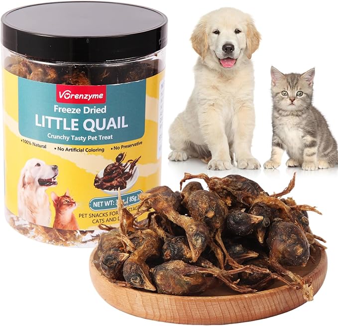 Freeze Dried Quail Treats for Dogs & Cats – Single Ingredient, High Protein Dog Treats, Grain Free, Easy Digestion, Healthy Training Rewards for Dogs & Cats, 3 oz