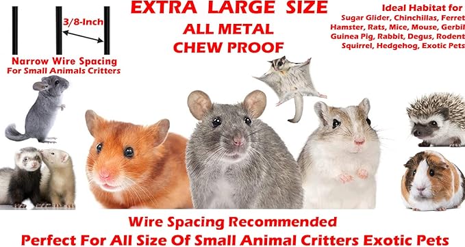 X-Large 3-Levels Tight Wire Spacing Guinea Pig Hamster Rodent Degu Dagus Ferret Chinchilla Sugar Glider Squirrel Rat Mice Rabbit Cat Critter Cage