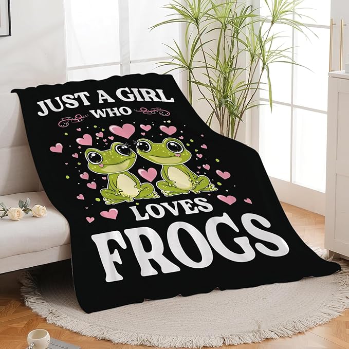 Frog Blanket Just A Girl Who Loves Frogs Cute Cartoon Frog Throw Blanket Gifts for Girls Boys Kids Women Men Adults Super Soft Cozy Plush Fluffy Fuzzy Fleece Blanket Home Decor 40''X50''