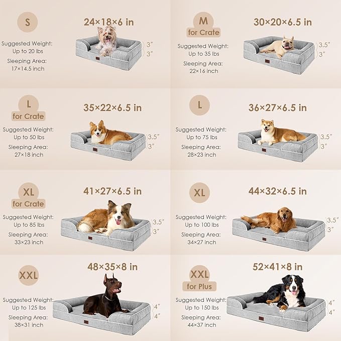 EHEYCIGA Orthopedic Dog Beds for Extra Large Dogs, Waterproof Memory Foam XXL Pet Bed with Sides, Non-Slip Bottom and Egg-Crate Foam Big Dog Couch Bed with Washable Removable Cover, Grey