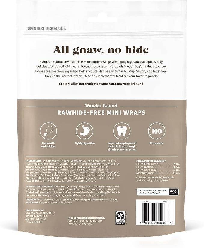 Wonder Bound Chicken Wrapped Mini Sticks - 15 Count - Rawhide-Free Dog Treats, Dental Health Chews for Plaque & Tartar Control, Easy to Digest, Long-Lasting