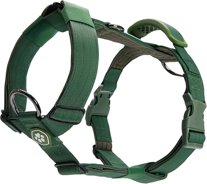 Spark Paws No Pull Dog Harness with Handle for Large Dogs, Heavy Duty Dog Harness for Big Strong Breeds, Adjustable, Y Shaped Padded Halter Design with Front Clip - Army Green - L